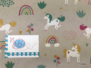 Dekostoff Einhorn, natur/bunt