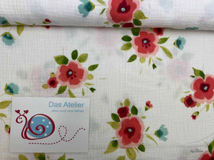 Musselin Blüten, weiss/bunt